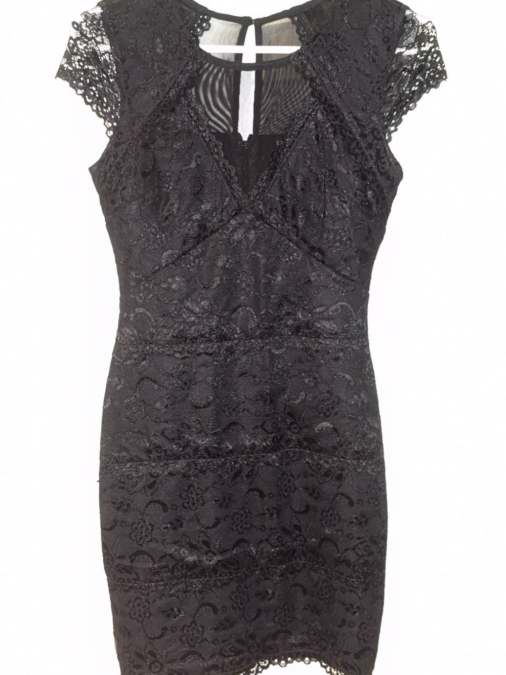 bebe Black Lace Cap-Sleeve Mini Dress